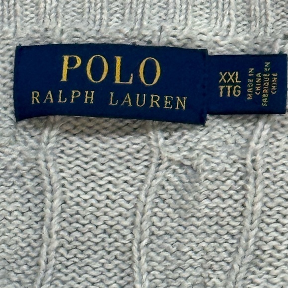 Polo Ralph Lauren Cable Knit Sweater Men’s XXL Gray Cotton Classic Logo - Picture 6 of 6